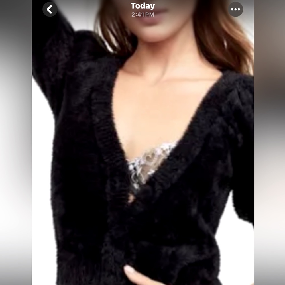 NWT For love and lemons wildflower fuzzy black cardigan